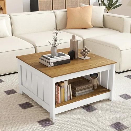 Table Basse Salon À 2 Niveaux Costway, Étagère De Rangement, Table Cocktail Carrée Rustique Pour Chambre Salon Bureau Bar