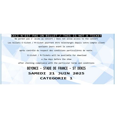 Billet Concert Beyoncé 21/06