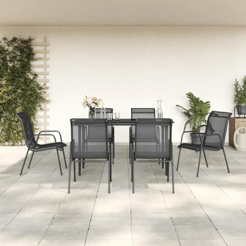 Prolenta Premium - Ensemble À Manger De Jardin 7 Pcs Noir Textilène Et Acier