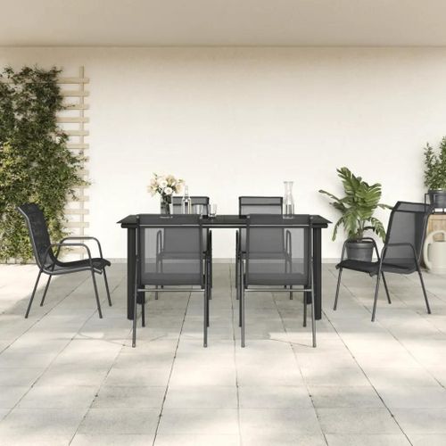 Prolenta Premium - Ensemble À Manger De Jardin 7 Pcs Noir Textilène Et Acier