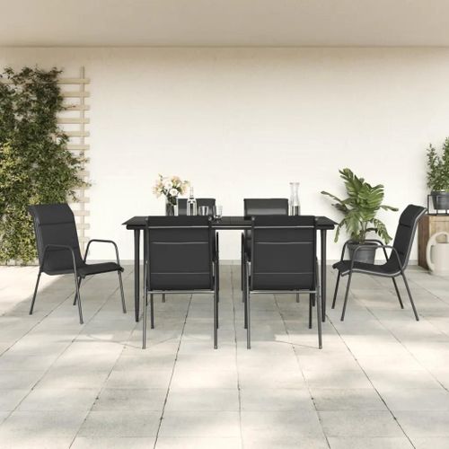 Prolenta Premium - Ensemble À Manger De Jardin 7 Pcs Noir Textilène Et Acier