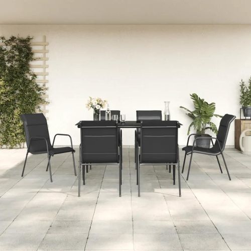 Prolenta Premium - Ensemble À Manger De Jardin 7 Pcs Noir Textilène Et Acier