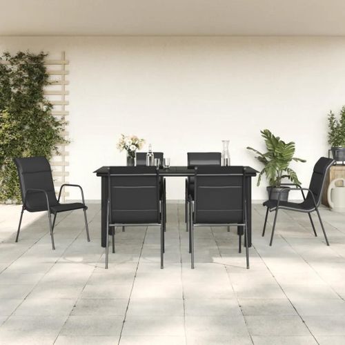 Prolenta Premium - Ensemble À Manger De Jardin 7 Pcs Noir Textilène Et Acier