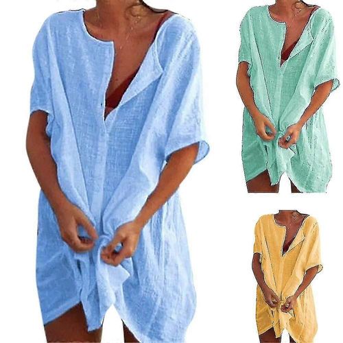 Robe De Plage Femme, Couverture De Bikini Avec Décolleté Rond, Boutonnage Tw