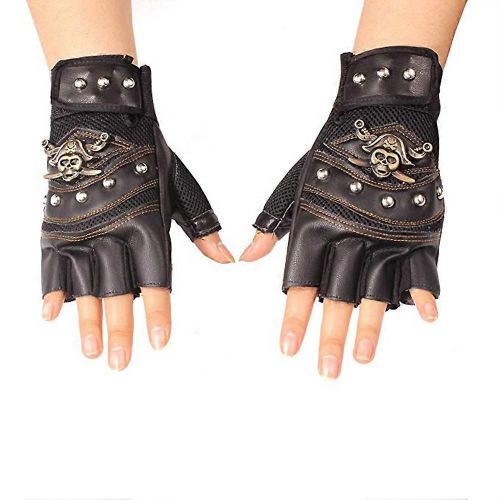 1 Paire De Rivets En Cuir Artificiel Pirate Squelette Gants Punk Demi-Doigt Gants Pour Hommes Pour Moto Équitation Sports De Plein Air
