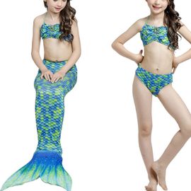 Connor Maillot De Bain 3 Pi¿¿Ces Queue De Poisson Pour Fille, Col Licou, Coupe Ajust¿¿E, Souple Et Flexible, Pour Piscine, F¿ºte, Plage, Vert, 130 Cm