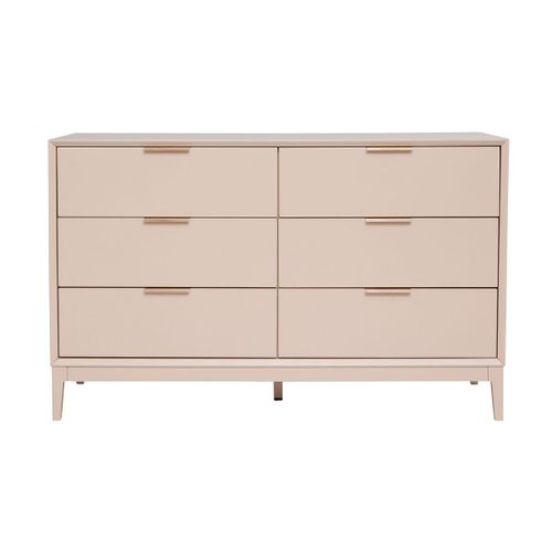 Commode Rose Poudré Et Métal Doré 6 Tiroirs L120 Cm Giana