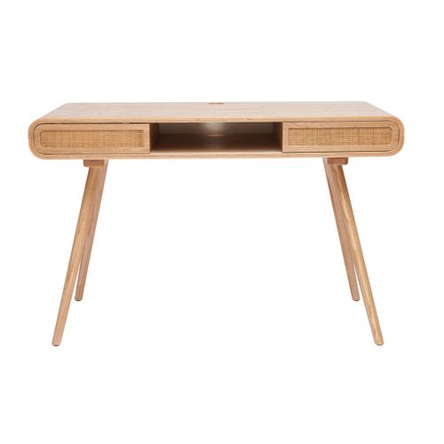 Bureau Avec Rangement Vintage En Bois Clair Et Cannage L120 Cm Olympe