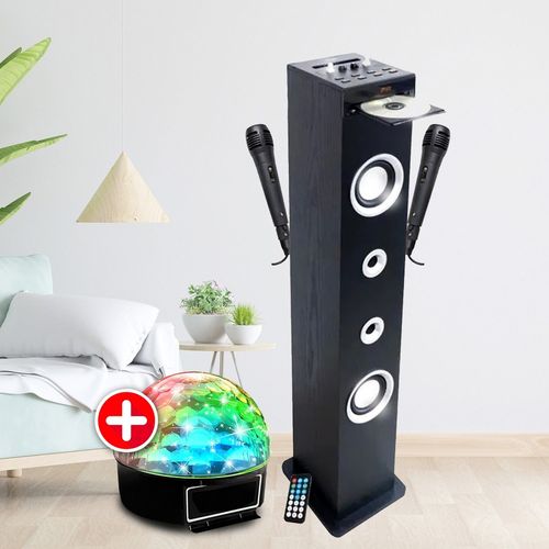 Tour de son CD et Karaoké Inovalley HP49CD, 100W USB Bluetooth RADIO FM, 2 Microphones + Jeu lumière LED, Colonne Chambre Salon