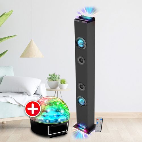 Tour de son INOVALLEY HP58BTH, Lumière LED Multi-rayons, Bluetooth, Radio FM, AUX - 60W, Jeu de lumière Boule LED, Chambre Salon