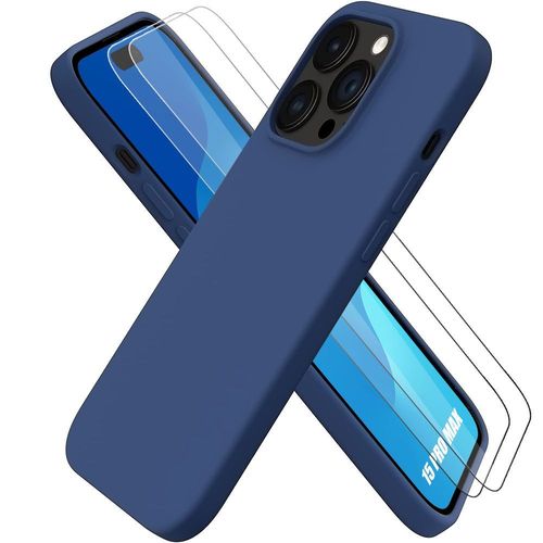 Coque Silicone Pour Iphone 15 Pro Max Mat Bleu Marine Slim Antichoc + 2 Verres Trempés - Booling