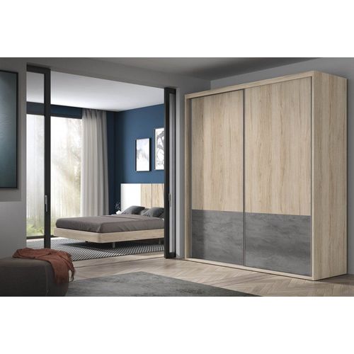 Armoire 2 Portes Coulissantes Encastrées 220,3 X 236 Couleur Habana Frange Inférieure Luxor Profil Inox