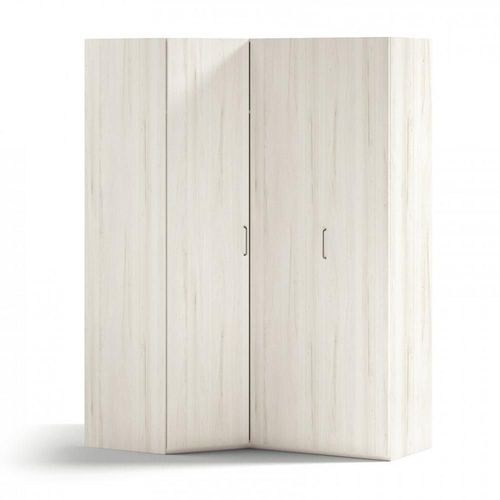 Armoire D'angle Pan-Coupé 2 Portes 150,3 X 240 Cm Finition Chêne Blanchis Porte Droite Pliante