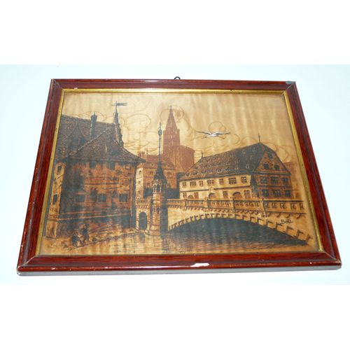 Boli, Louis Bollinger, Tableau Bois Pyrogravé, Cathédrale De Strasbourg, Cigogne