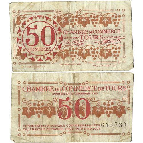 France - Billet - Chambre De Commerce De Tours - 50 Centimes - 1920 - Jp.123.06 - 15-126