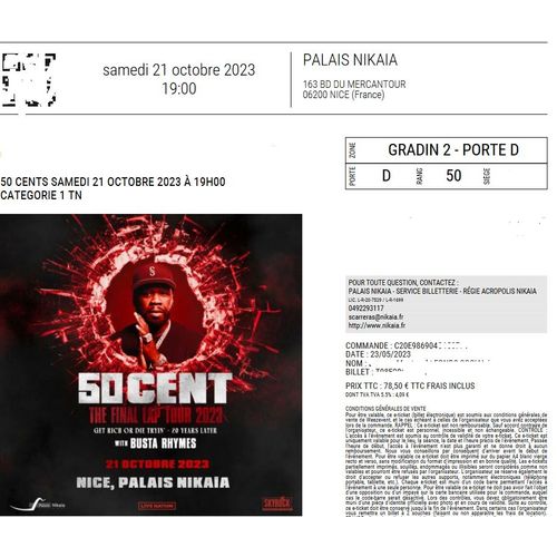 Concert 50 Cent Final Lap Tour Nice Catégorie 1 ==Great Seats ==