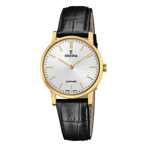 Montre Femme Festina Cuir Noir Boitier Doré