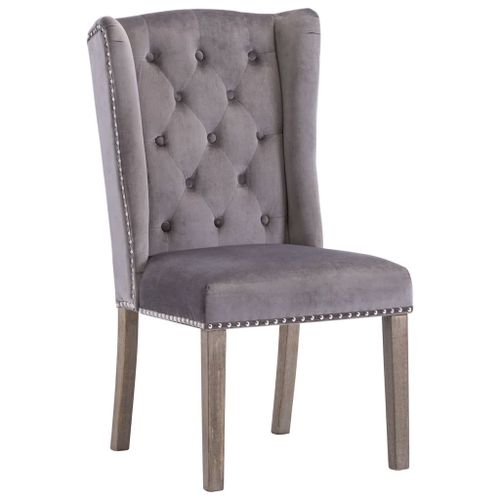 Chaise De Salle À Manger Design Classique Capitonné Pieds En Bois En Velours Gris Cds020045