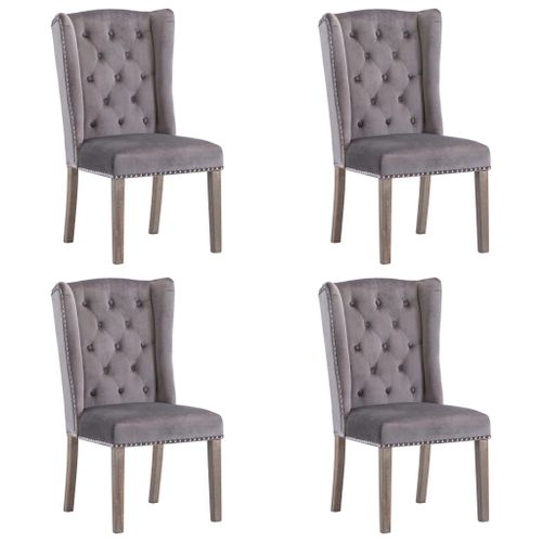Lot De 4 Chaises De Salle À Manger Cuisine Design Classique Velours Gris Cds021618
