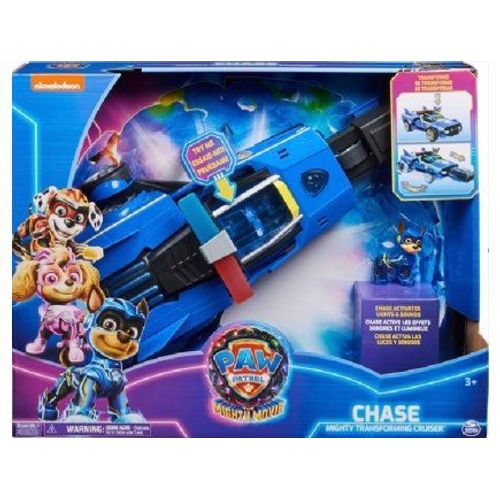 Coffret La Super Pat Patrouille Film Chase Voiture Deluxe Police 2 En 1 Son Et Lumière 38cm - Set Figurine Véhicule + 1 Carte