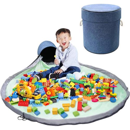 Sac de rangement pour jouets, Organisateur et conteneur de jouets, Panier de rangement avec cordon, Grande natte de jeu intérieure (bleu)