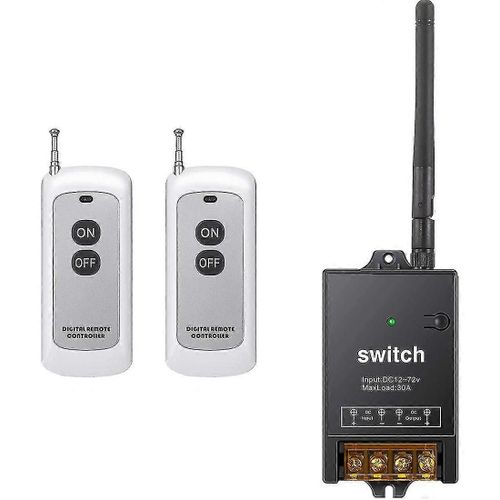 Commutateur de télécommande, relais DC 12V / 24V / 48V / 72V 40A, commutateur RF sans fil avec télécommande longue portée 984FT