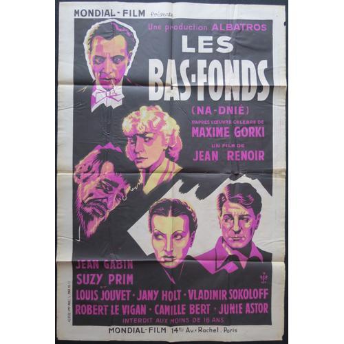Les Bas-Fonds * Film Albatros 1936 Jean Renoir - Affiche De Cinéma Originale Française De 1949 - 120x80 Cm Movie Poster * Jean Gabin ; Louis Jouvet ; Junie Astor - Roman Maxime Gorki