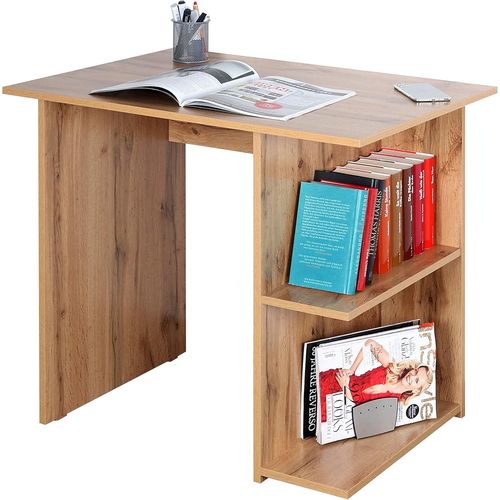 Kgabery-1bureau Avec Rangement 82x76x60 Cm Wm089-Ew Table Informatique Petit Chêne Marron