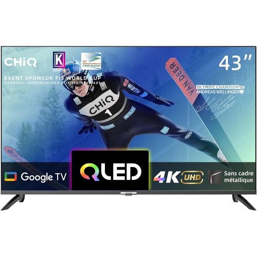 KGABERY-1Tv Intelligente U43Qm8G 43 Pouces,Uhd Qled Avec Hdr,Sans Cadre Et Métallique,Google Tv,Dolby Audio,Syntoniseur Triple,Wi-Fi 2,4G/5G,Google Assistant,Hdmi 2.1,Usb2.0,Modèle 2023 Noir