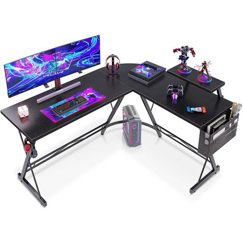 Kgabery-1gaming Schreibtisch Mit Runder Ecke Bureaux,Bois,Noir Classique,147x120 Cm