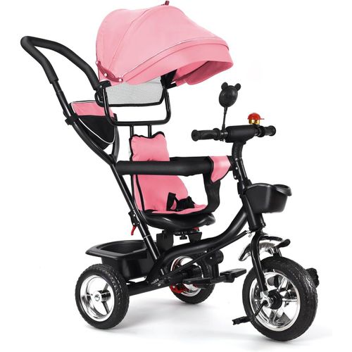 Kgabery-1tricycle Bébé Évolutif,Vélo De Marche Vélo Pour Les Enfants,Tricycle Vélo Enfant Avec Espace Rangement,Pare-Soleil,Tricycle À Pousser Pour Filles Et Garçons (Rose)
