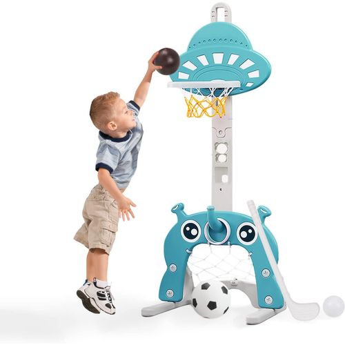Kgabery-14 En 1 Panier De Basket Enfant-Panier De Basket-Ball Réglable En Hauteur,Anneau De Jeu De Golf Pour But De Football Lancer Les Enfants Pour Tout-Petits Vert
