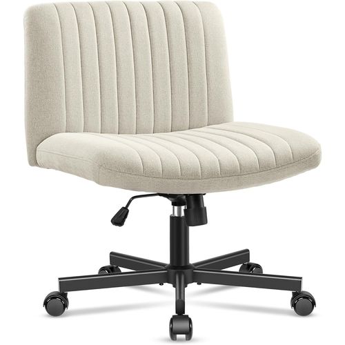Kgabery-1chaise De Bureau Sans Accoudoirs Avec Coussin En Tissu,Chaise Pivotante Avec Roulettes,Chaise Coiffeuse Avec Siège Large Pour S'asseoir Jambes Croisées,Inclinaison De 20°,Hauteur Réglable