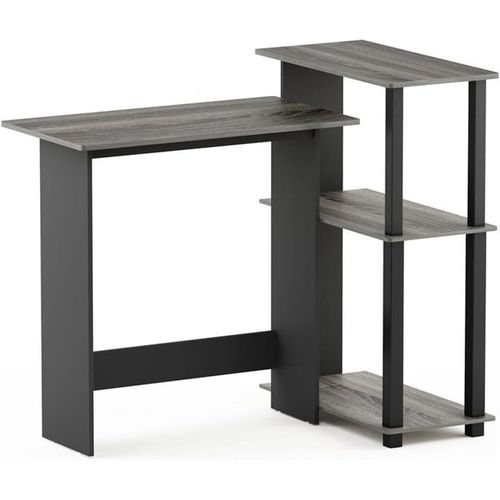 Kgabery-1abbott Bureau D'ordinateur D'angle Avec Étagère,Chêne Français Gris/Noir,One Size