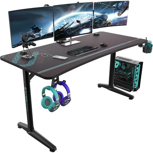 Kgabery-1bureau Gaming 152x70cm Bureau Gamer Bureau Informatique Pc Grand Avec Tapis De Souris,Porte-Gobelet,Crochet Pour Casque Et Support De Manette