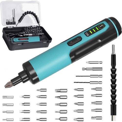 KGABERY-1Visseuse Sans Fil 4V Tournevis Électrique Et Manuel Rechargeable Avec 30 Ebouts Magnétiques (33 Accessoires Au Total) Lampe Led Cable Usb Boîte De Rangement Es2