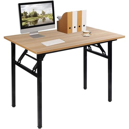 Kgabery-1bureau Pliant,100x60 Cm Bureau Informatique Table D'ordinateur Pliable Bureau Poste De Travail En Bois Table D¿Étude Pour Maison Bureau,Teck&noir Ac5tb-100-Sf