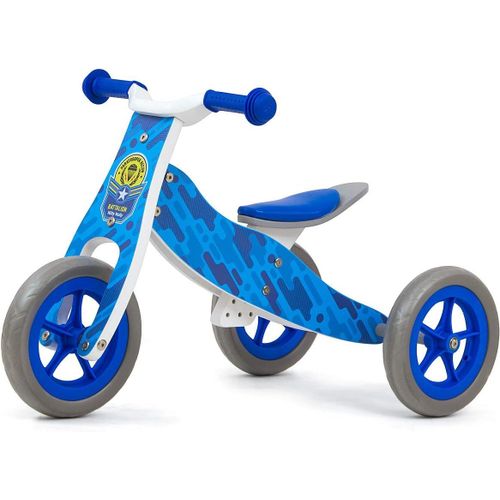 Kgabery-1cool Draisienne 2 En 1 Vélo En Bois Blue Army Tricycle Pour Enfants
