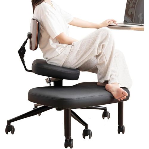Kgabery-1chaise Genoux Ergonomique Avec Dossier,Tabouret Réglable Pour Une Meilleure Posture,Assise Rembourrée Avec Roulettes,Noire