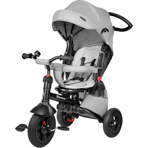 Kgabery-1tricycle Bébé Évolutif 12 Mois-5 Ans-Poussette Pliante Avec Siège Pivotant,Habillage Pluie,Roues Pompés,Ceinture Sécurité-Tricycle Enfant Gris