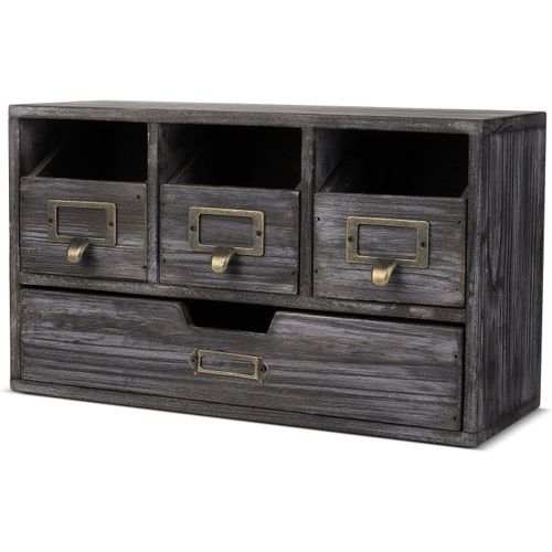 Kgabery-1armoire D'apothicaire Avec 4 Tiroirs¿Organiseur De Bureau En Bois Rustique Vintage Pour Fournitures De Maison Et De Bureau¿Rangement De Table En Bois Pour Catalogue,Cartes,Bijoux,