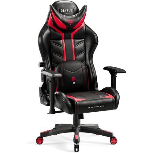 Kgabery-1x-Ray Gaming Chaise Fauteuil Gamer Accoudoirs 4d Design Ergonomique Skaï Perforation Fonction D'inclinaison Noir-Rouge King (Xl)