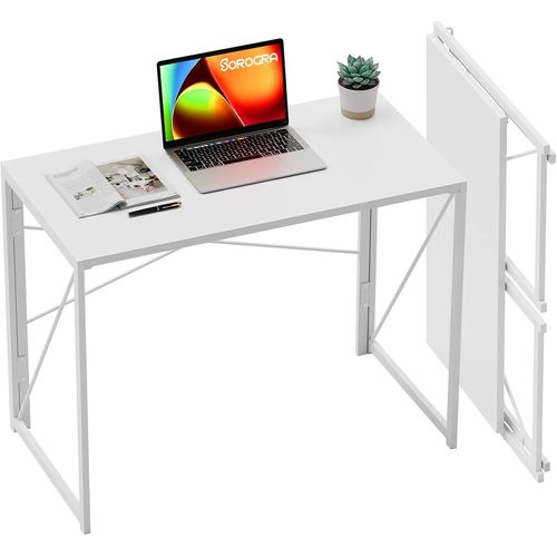 Kgabery-1petit Bureau Pliable 80 Cm,Pliante Table D'ordinateur Mini D¿Ordinateur Moderne,Bureau À Domicile Gaming Pour Économiser De L'espace,Blanc
