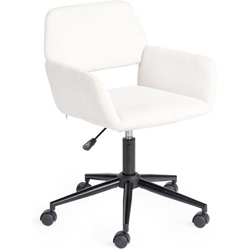 Kgabery-1chaise De Bureau Scandinave Réglable En Hauteur-Roues Pivotantes À 360°-Style Crème-Imitation Lin-Respirante-Cadre En Acier-Pour La Maison-Beige-55x56x75-85 Cm