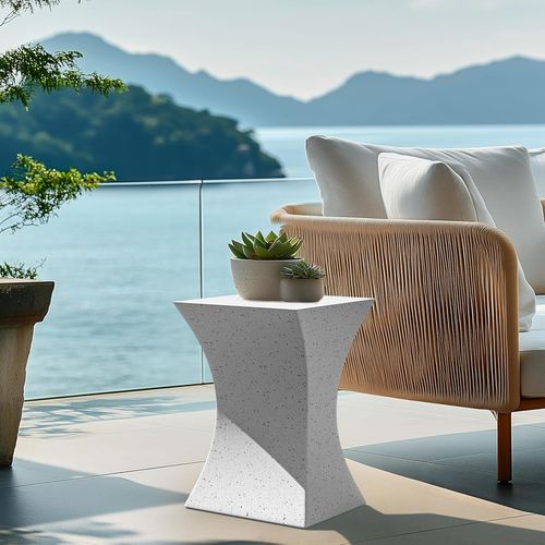 Kgabery-1table D'appoint Salon Blanc : Bout De Canapé De Scandinave 32x32x46.5cm Petite Table De Lit En Oxyde De Magnésium Avec Design Incurvé Maison Décoration Pour Chambre Bureau