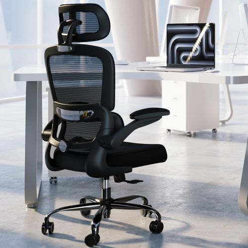 Kgabery-1chaise De Bureau Ergonomique Mesh-Ordinateur De Bureau Avec Roues,Hauteur Réglable,Pivotante,Chaise De Travail (Noir)