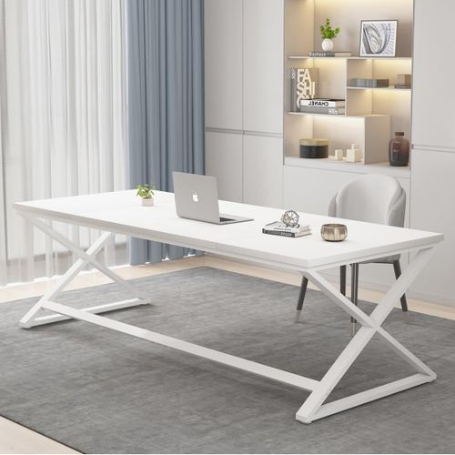 Kgabery-1long Bureau D'ordinateur Blanc,177,8 Cm,Grand Bureau Pour Travail D'écriture,Bureau D'étude Moderne Et Simple Pour 2 Personnes Dans La Chambre À Coucher,Table D'ordinateur De Jeu En Bois Et