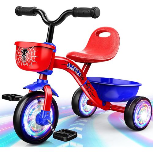 Kgabery-1tricycle Enfant Bébé Évolutif 2-5 Ans,Velo Enfant Avec Trois Roues Éclairées Spider Cadeau Tricycles Pour Tout-Petits,Draisienne,Trike Bebe,Capacité De Charge 35 Kg,Rouge