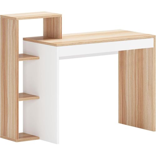 Kgabery-1petit Bureau Avec Étagères,Bureau D'ordinateur Compact Table Pour Ordinateur Pour Le Travail À Domicile Et Les Études,110x40x90 Cm Teck Blanc