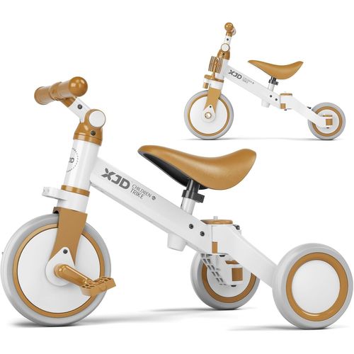 Kgabery-13 En 1 Vélo Draisienne Tricycle Pour Enfants De 1-3 Ans Premier Vélo D'entraînement D'équilibre Véhicule Avec Pédale Cadeau Pour Filles Garçons Léger (Blanc-Brun,Tricycle)